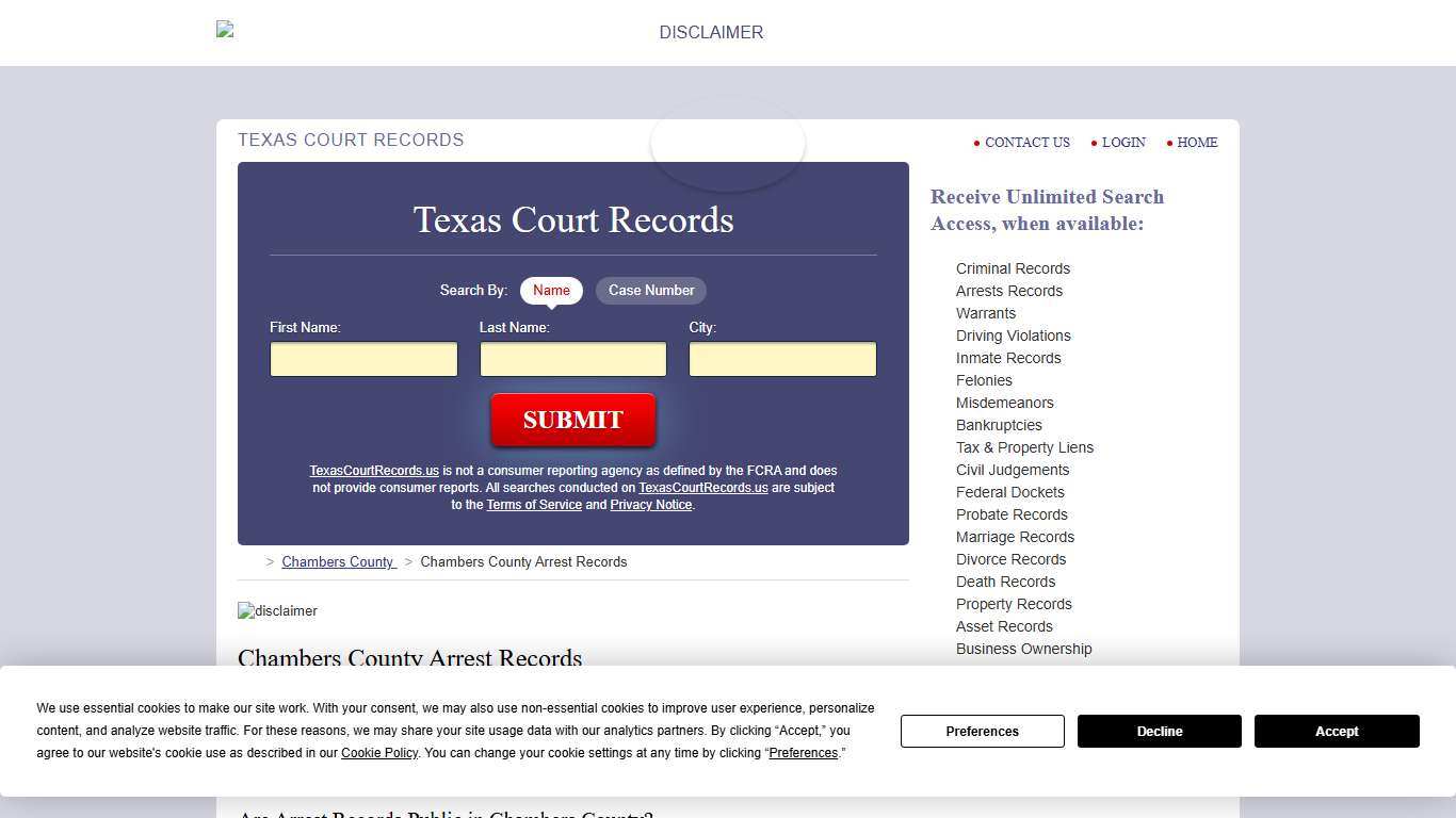 Chambers County Arrest Records TexasCourtRecords.us