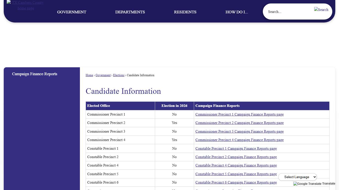 Candidate Information Chambers County, TX
